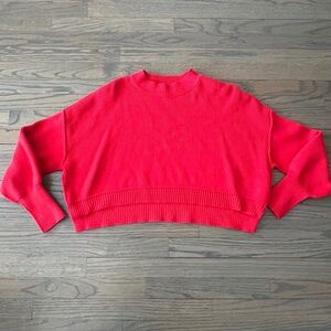 Free People Easy Street Crop Sweater Boxy Oversized Red Small Boho Artsy